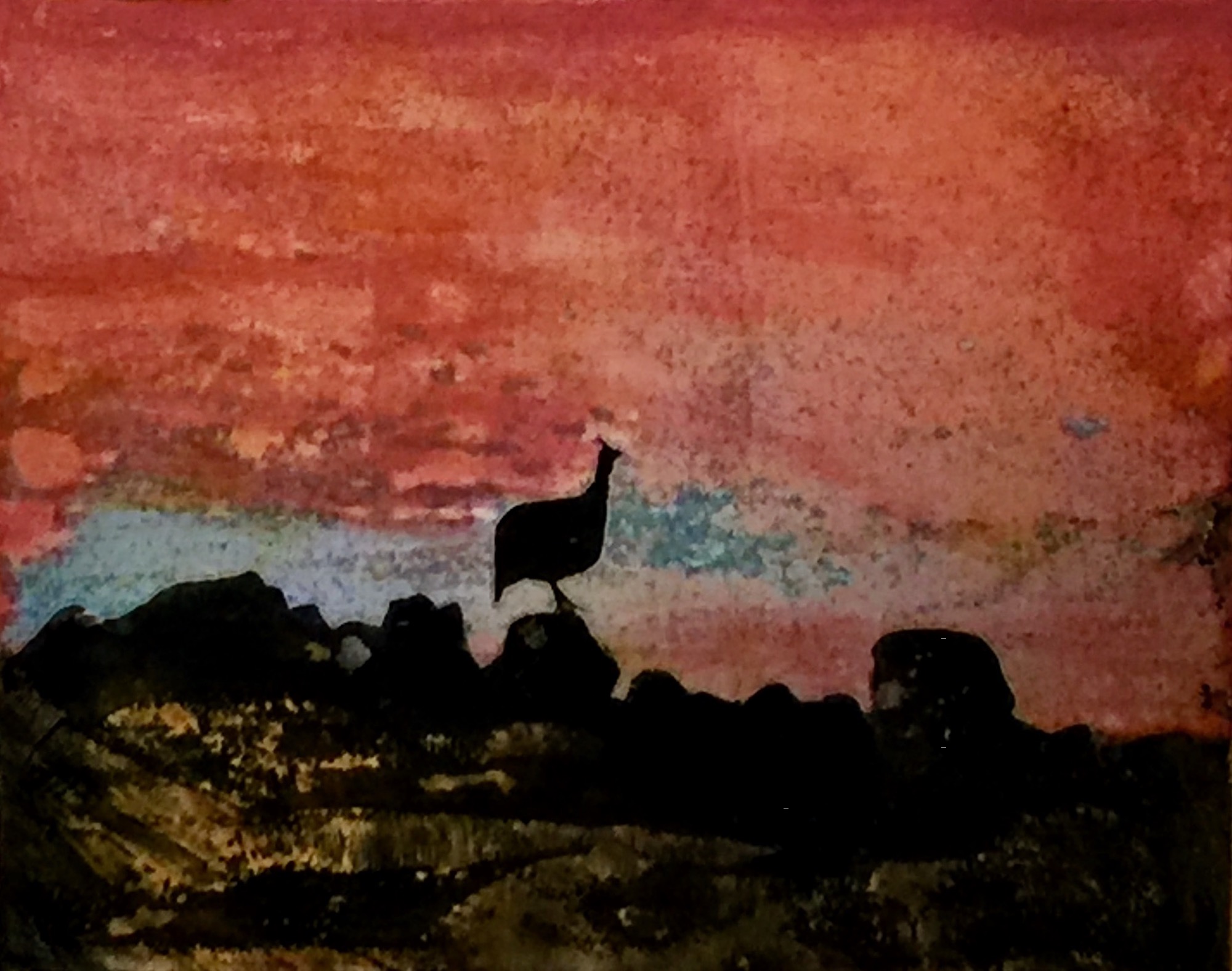 Twyfelfontein, Guinea Fowl at Sunset