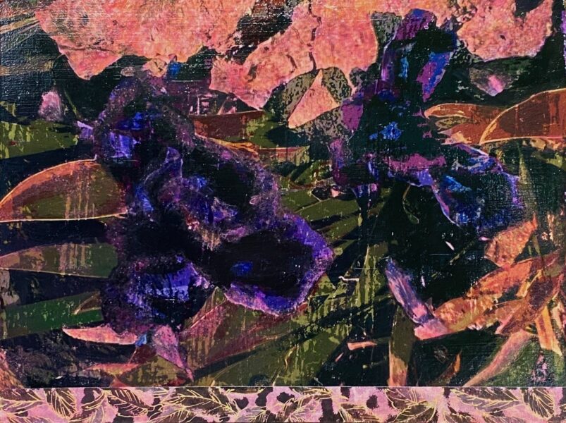 Iris de mon jardin, phototransfers, japanese paper and acrylic, 12 x 16", 2021