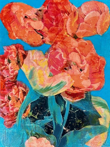 Panache de Tulipes, phototransfers and acrylic, 16 x 12", 2021