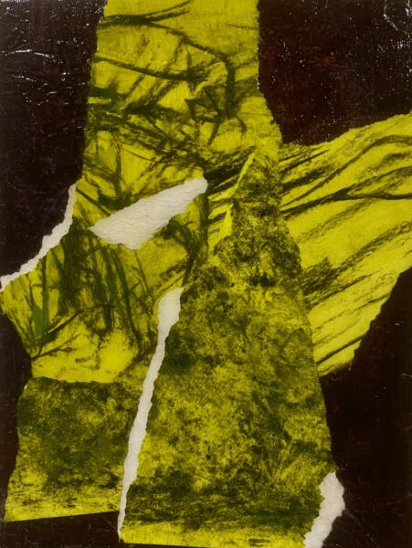Michelle Letarte, Deconstructed Rock imprints 1, charcoal alvar imprint and acrylic paper collage, on canvas, 12 x 9"