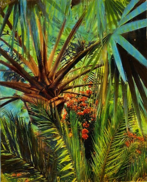 Michelle Letarte, Silver Bismarck Palm, Jardin Majorelle, Photo transfer, Pigments & Acrylic , 10 x 8 inches